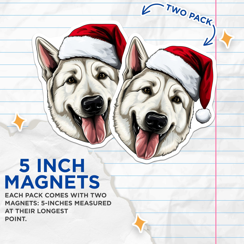 (2 Pack) Siberian Husky Christmas Magnets - Santa Hat Dog Magnet - Holiday Pet Fridge Magnets - 5 Inches On Longest Side - Thick Durable Magnet - Made in USA - MAG26243