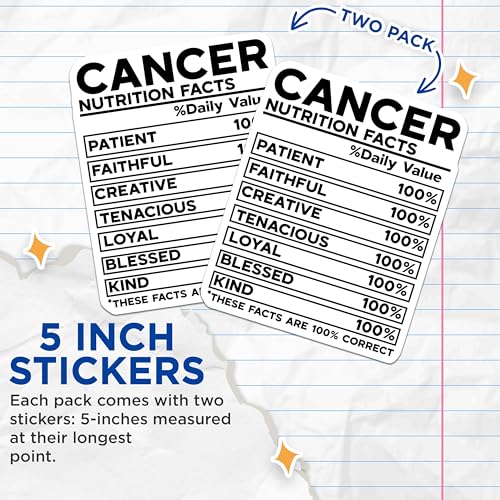 (2 Pack) Cancer Nutrition Facts Stickers - Creative Zodiac Sign Stickers - Astrology Themed Decals - 5" On Longest Side - Sticks to Smooth Flat Surfaces - Made in USA - BMCS4800