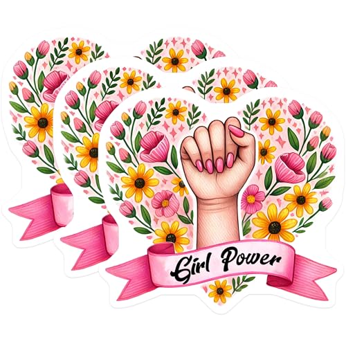 (3 Pack) Girl Power Decals - Feminist Art Stickers - Empowerment Decals - 3 Inches On Longest Side - Easy Peel & Apply - Made in USA - 3MCS7114