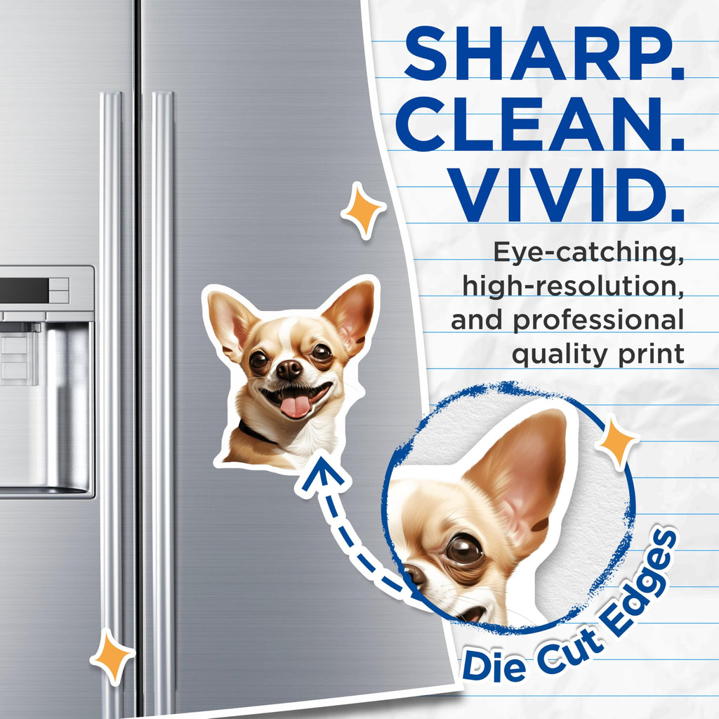 (2 Pack) Happy Chihuahua Magnets - Cute Dog Refrigerator Decor - Pet Owner Kitchen Accessories - Animal Lover Collectible - 5 Inches On Longest Side - Thick Durable Magnet - Made in USA - MAG26820