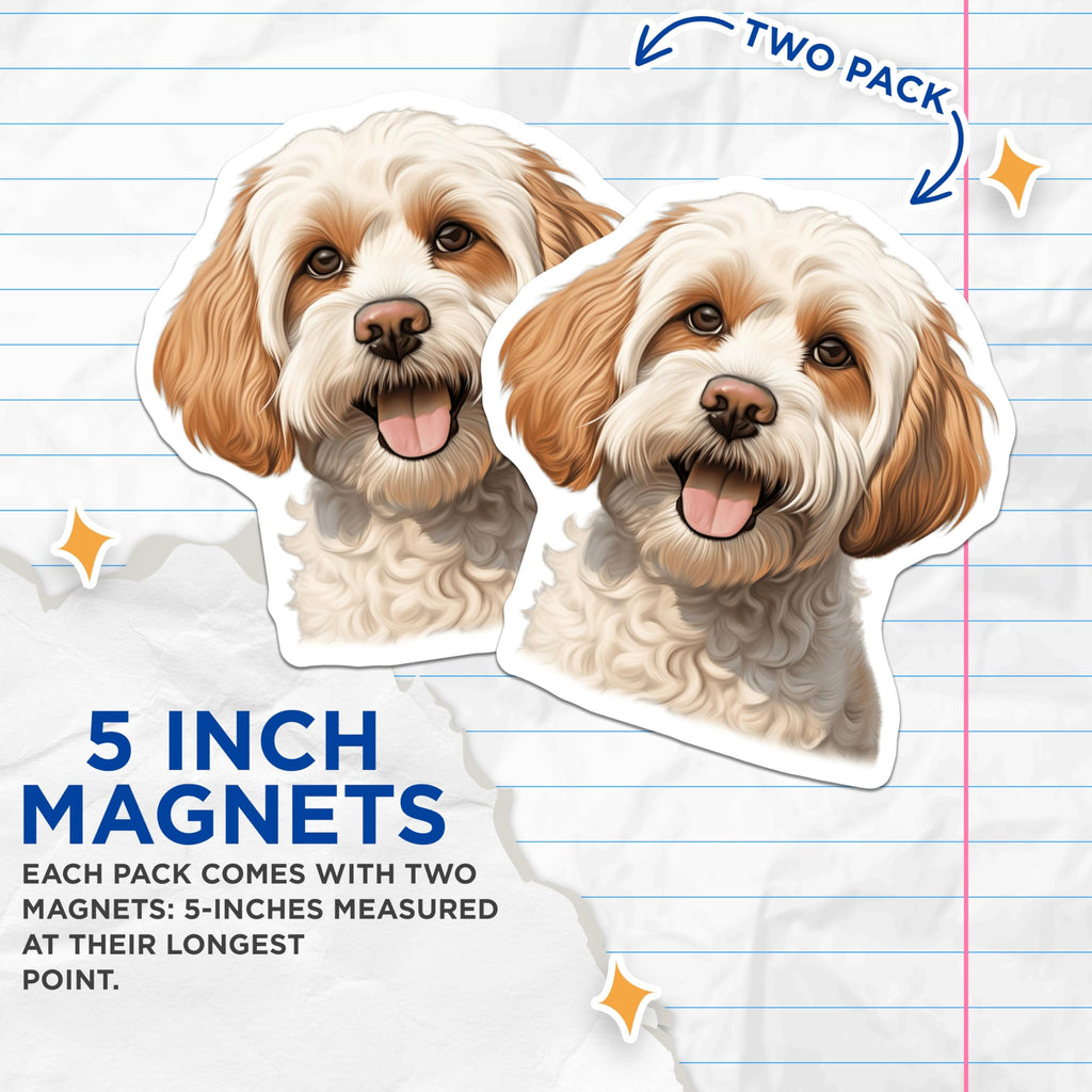 (2 Pack) Happy Doodle Dog Magnets - Cute Pet Owner Accessory - Refrigerator Kitchen Decor for Animal Lover - 5 Inches On Longest Side - Thick Durable Magnet - Made in USA - MAG27141