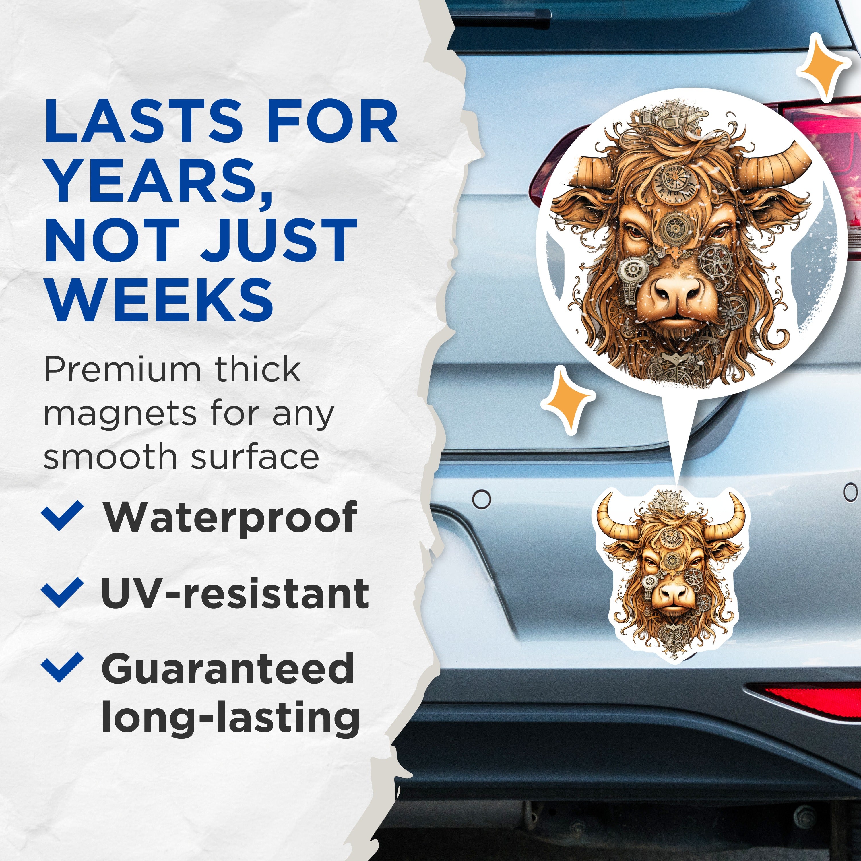 (2 Pack) Steampunk Bull Magnets - Mechanical Ox Head Art - Zodiac Taurus Industrial Decor - Fantasy Animal Fridge Collectible - 5 Inches On Longest Side - Thick Durable Magnet - Made in USA - MAG37559