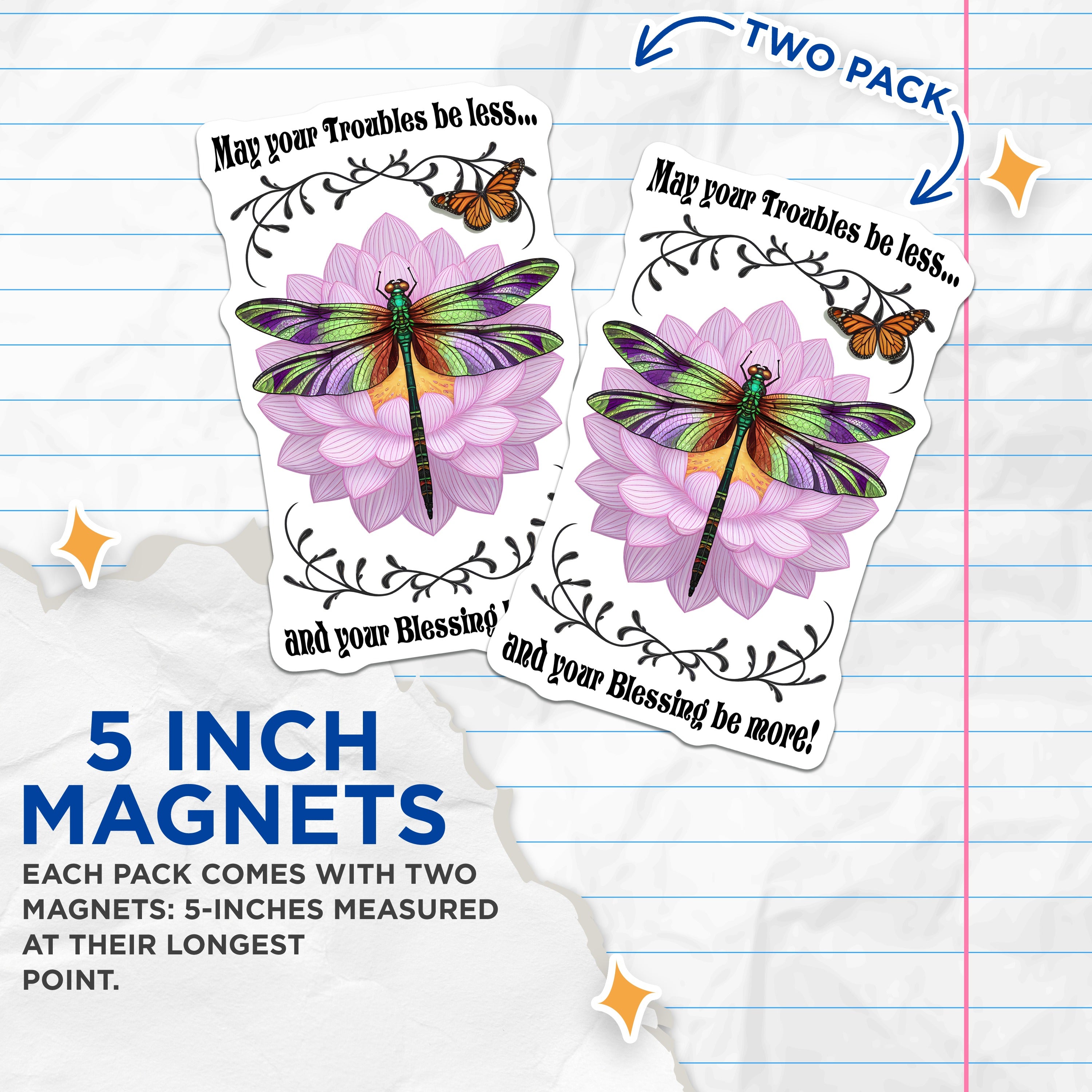 (2 Pack) Dragonfly Lotus Magnets - Spiritual Inspirational Quote - Positive Blessing Decor - 5 Inches On Longest Side - Thick Durable Magnet - Made in USA - MAG38933