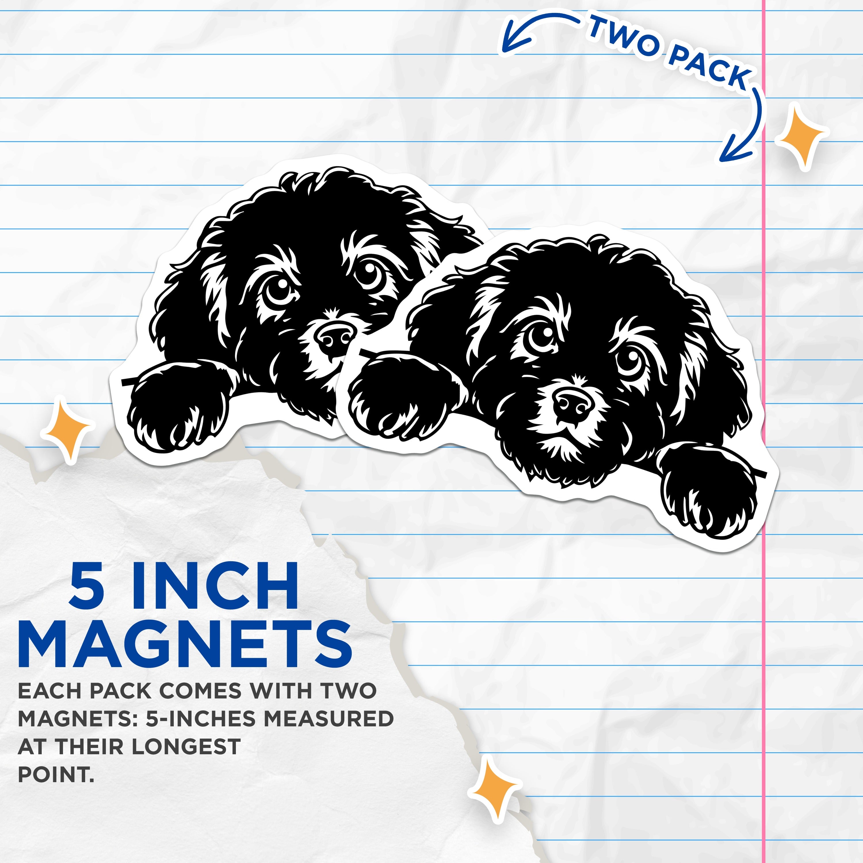 (2 Pack) Peeking Doodle Magnets - Dog Lover Accessory - Puppy Refrigerator Decor - Pet Owner Item - 5 Inches On Longest Side - Thick Durable Magnet - Made in USA - MAG38625