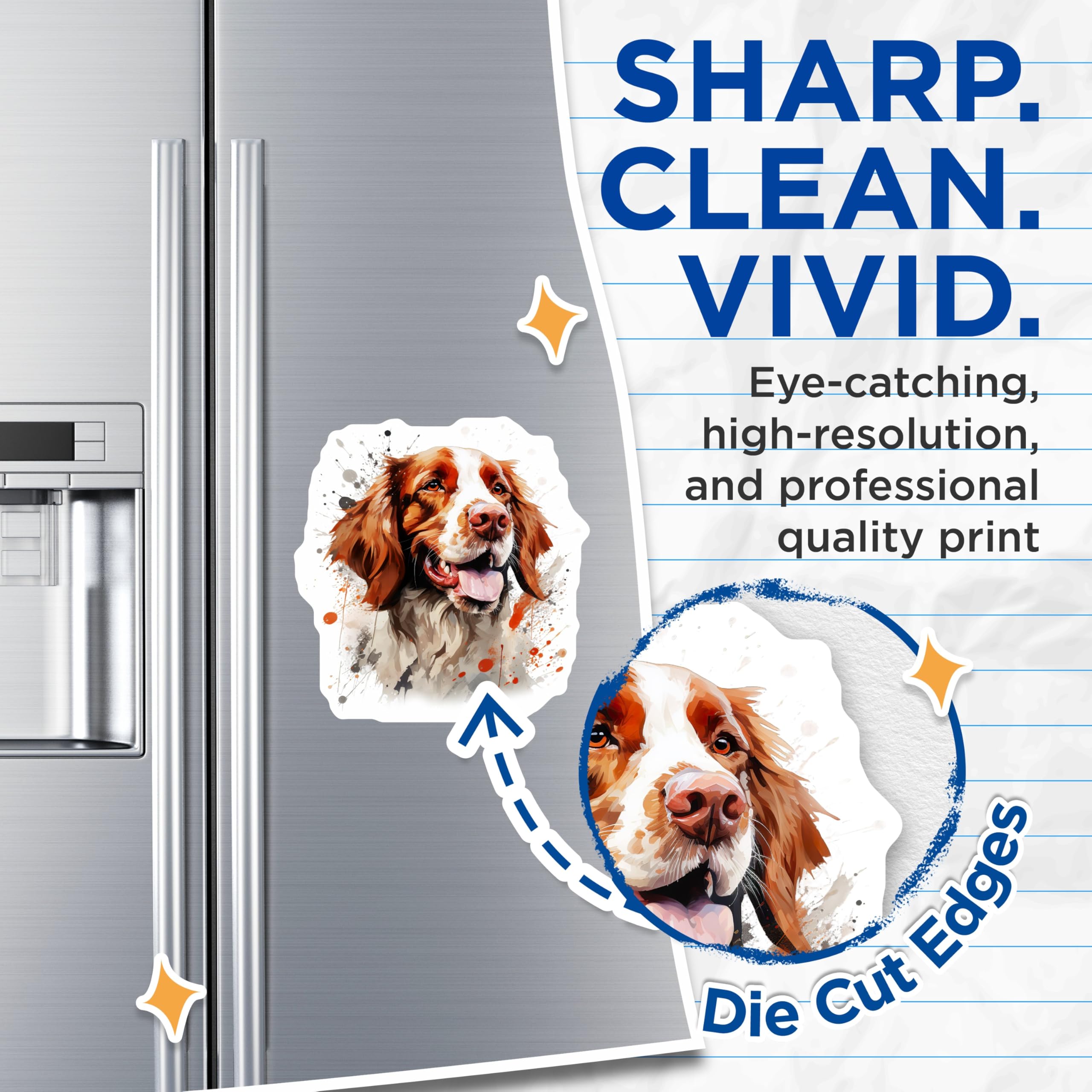 (2 Pack) Brittany Spaniel Dog Magnets - Watercolor Pet Lover Art - Happy Dog Mom Decor - 5 Inches On Longest Side - Thick Durable Magnet - Made in USA - MAG27924