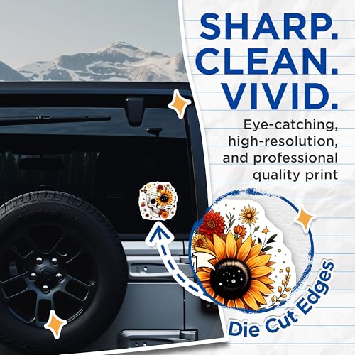 (2 Pack) Skull and Sunflower Stickers - Kinda Emotional Kinda Emotionless - Floral Skull - 5" On Longest Side - Sticks to Smooth Flat Surfaces - Made in USA - BMCS7376