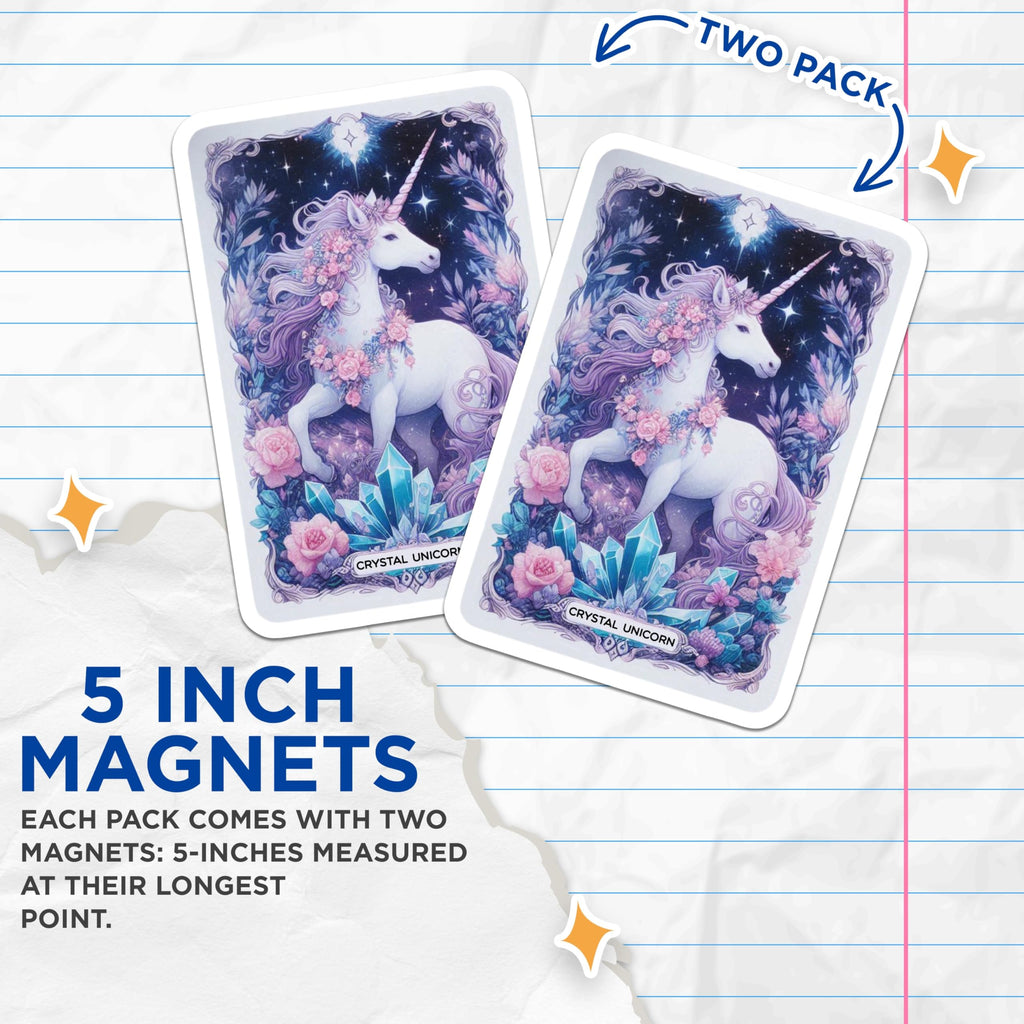 (2 Pack) Crystal Unicorn Magnets - Magical Fantasy Decor - Floral Starry Night Art - 5 Inches On Longest Side - Thick Durable Magnet - Made in USA - MAG21922