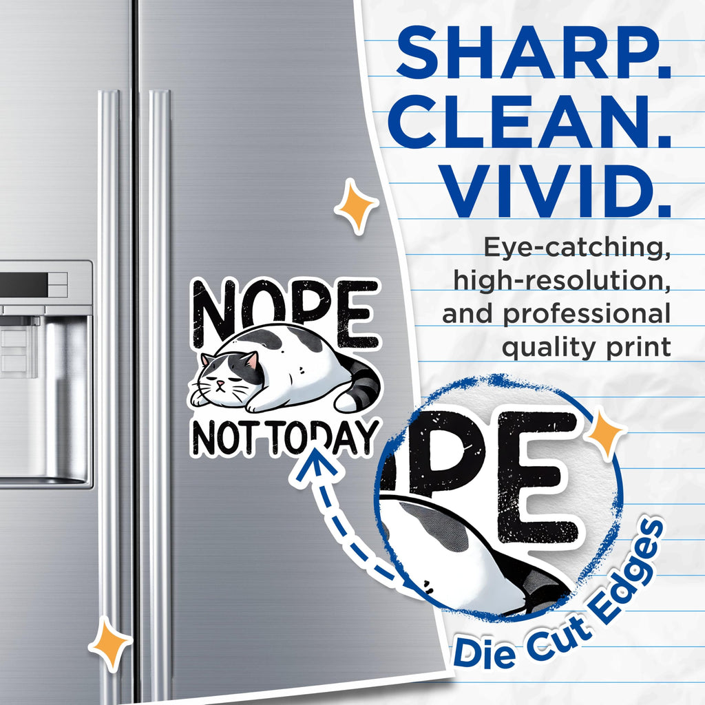 (2 Pack) Nope Not Today Magnets - Funny Cat Magnets - Lazy Cat Design Magnets- 5" On Longest Side - for Fridges, Toolboxes, Cars - Made in USA - MAG2785