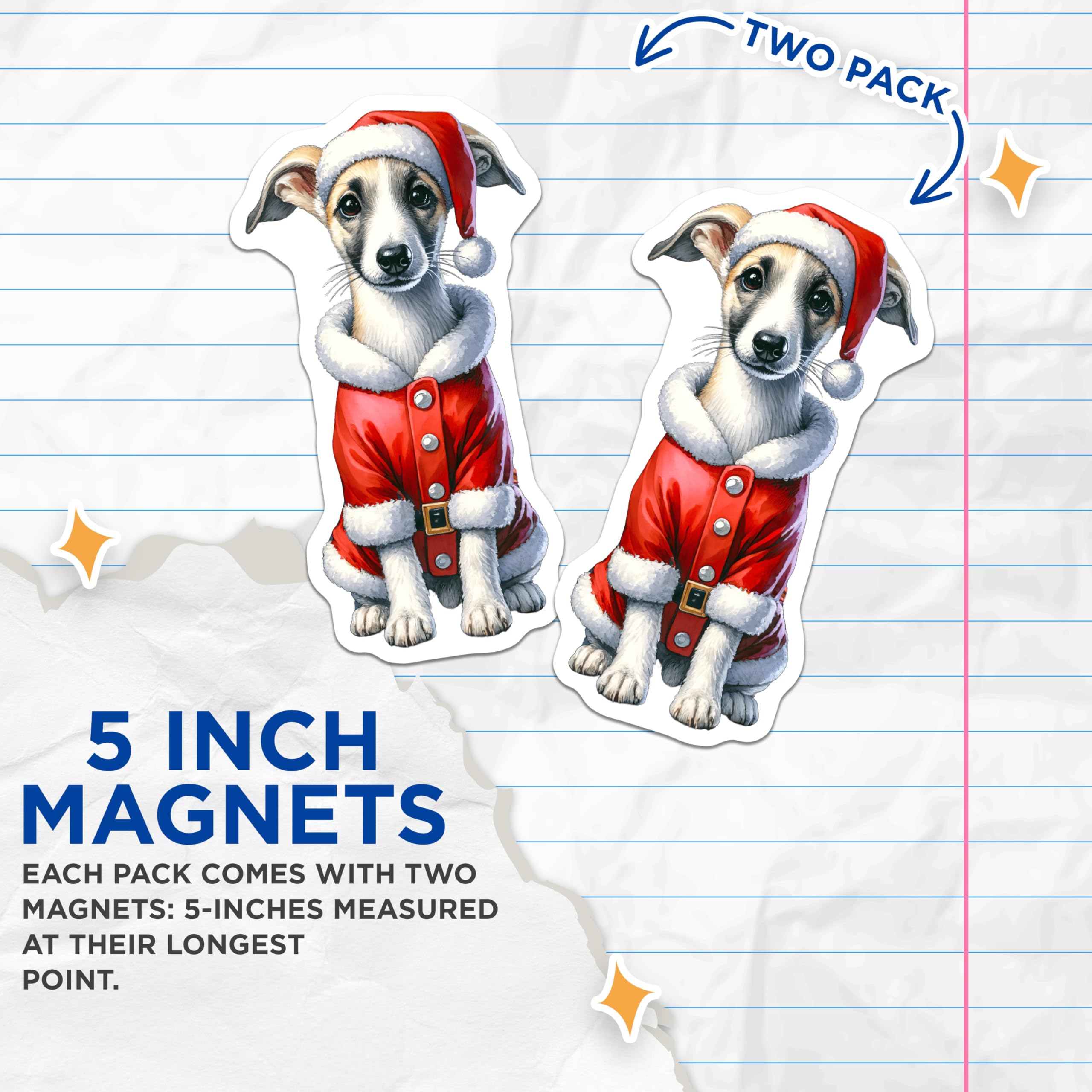 (2 Pack) Christmas Puppy Magnets - Santa Dog Refrigerator - Holiday Pet Decor - 5 Inches On Longest Side - Thick Durable Magnet - Made in USA - MAG28358