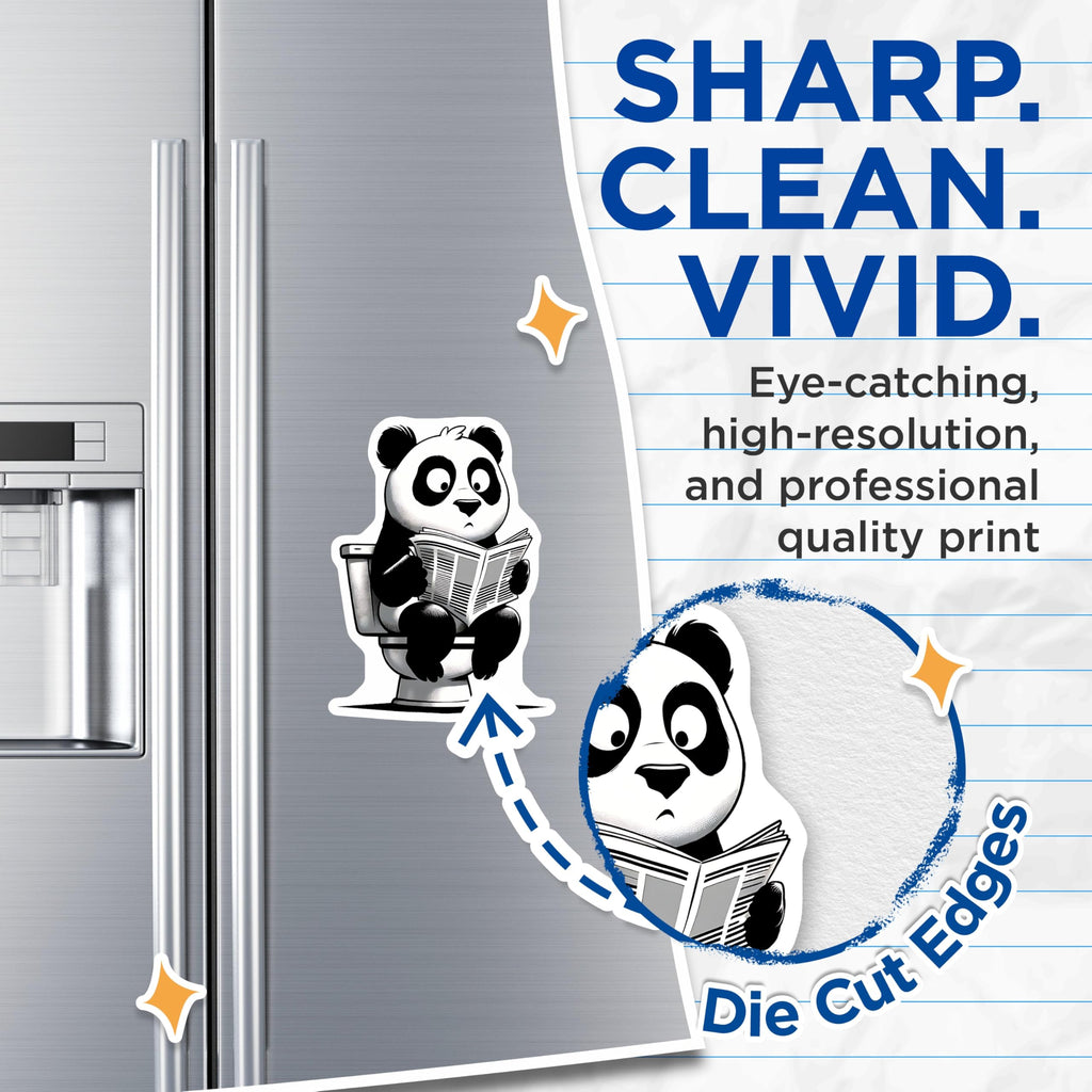 (2 Pack) Panda on Toilet Magnets - Reading Newspaper - Funny Bathroom Decor - 5" On Longest Side - Premium Magnet - for Cars, Refrigerators, Toolboxes, Lockers - Made in USA - MAG14948
