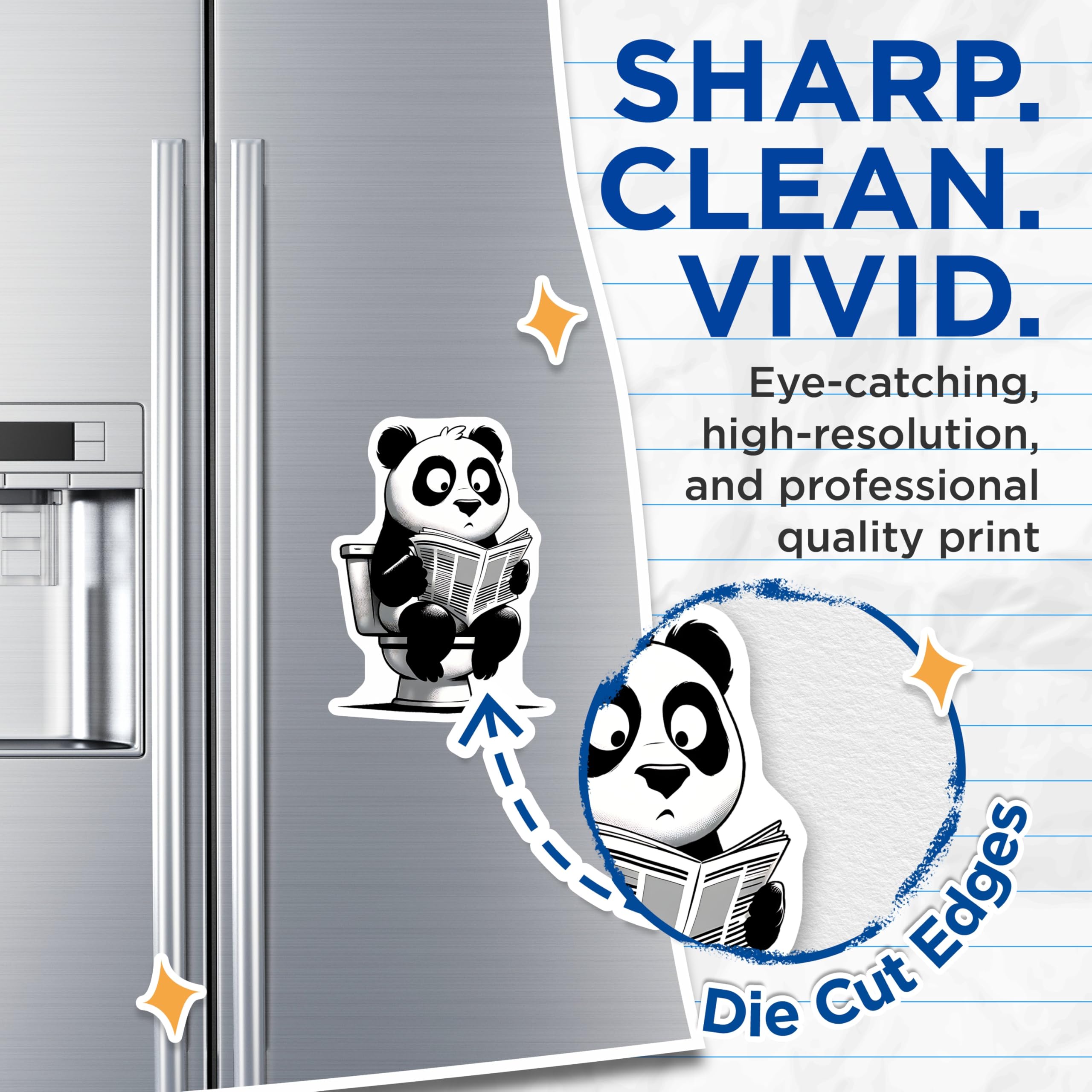 (2 Pack) Panda on Toilet Magnets - Reading Newspaper - Funny Bathroom Decor - 5" On Longest Side - Premium Magnet - for Cars, Refrigerators, Toolboxes, Lockers - Made in USA - MAG14948
