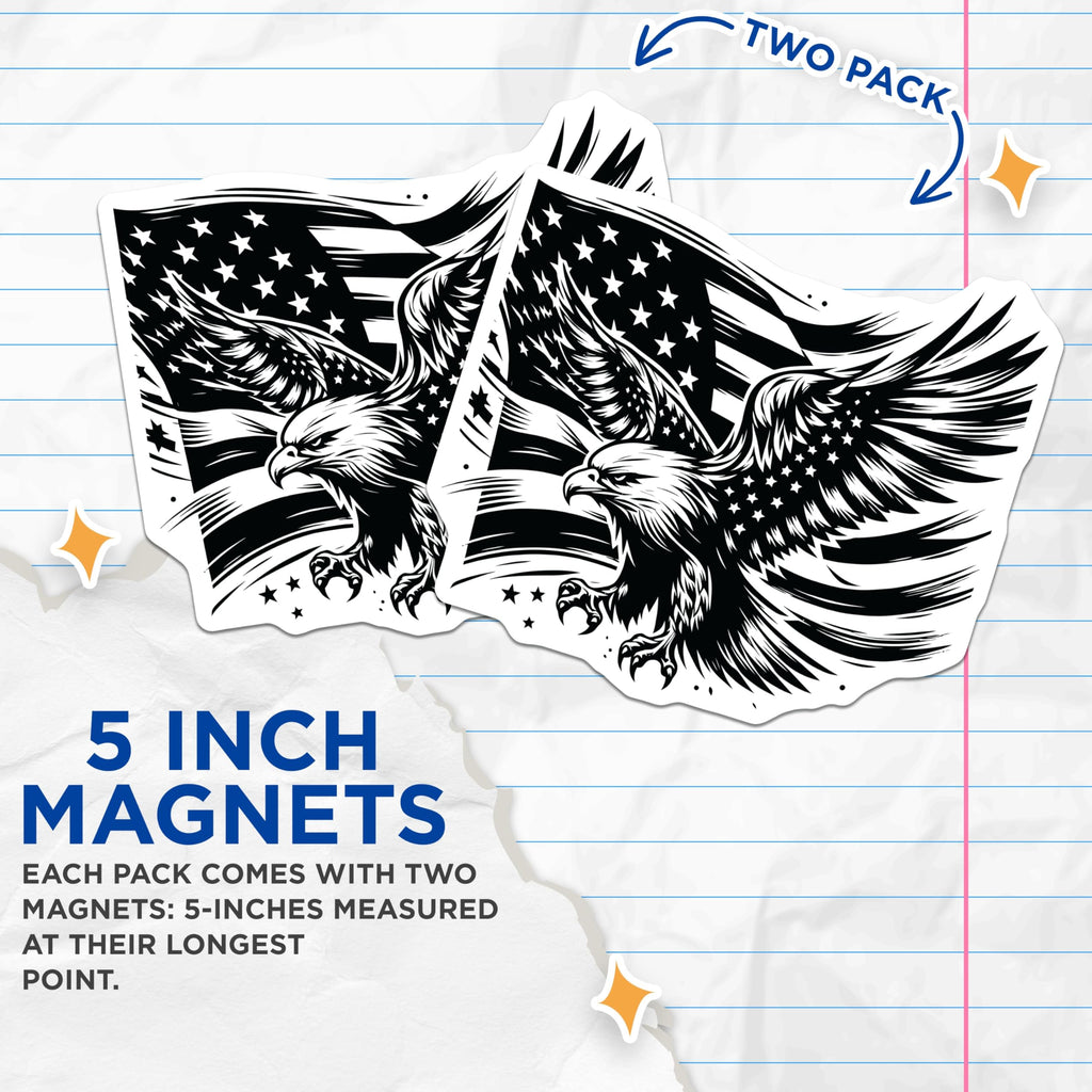 (2 Pack) Eagle Flag Magnets - Patriotic Emblem - American Pride - 5" On Longest Side - Premium Magnet - for Cars, Refrigerators, Toolboxes, Lockers - Made in USA - MAG16876