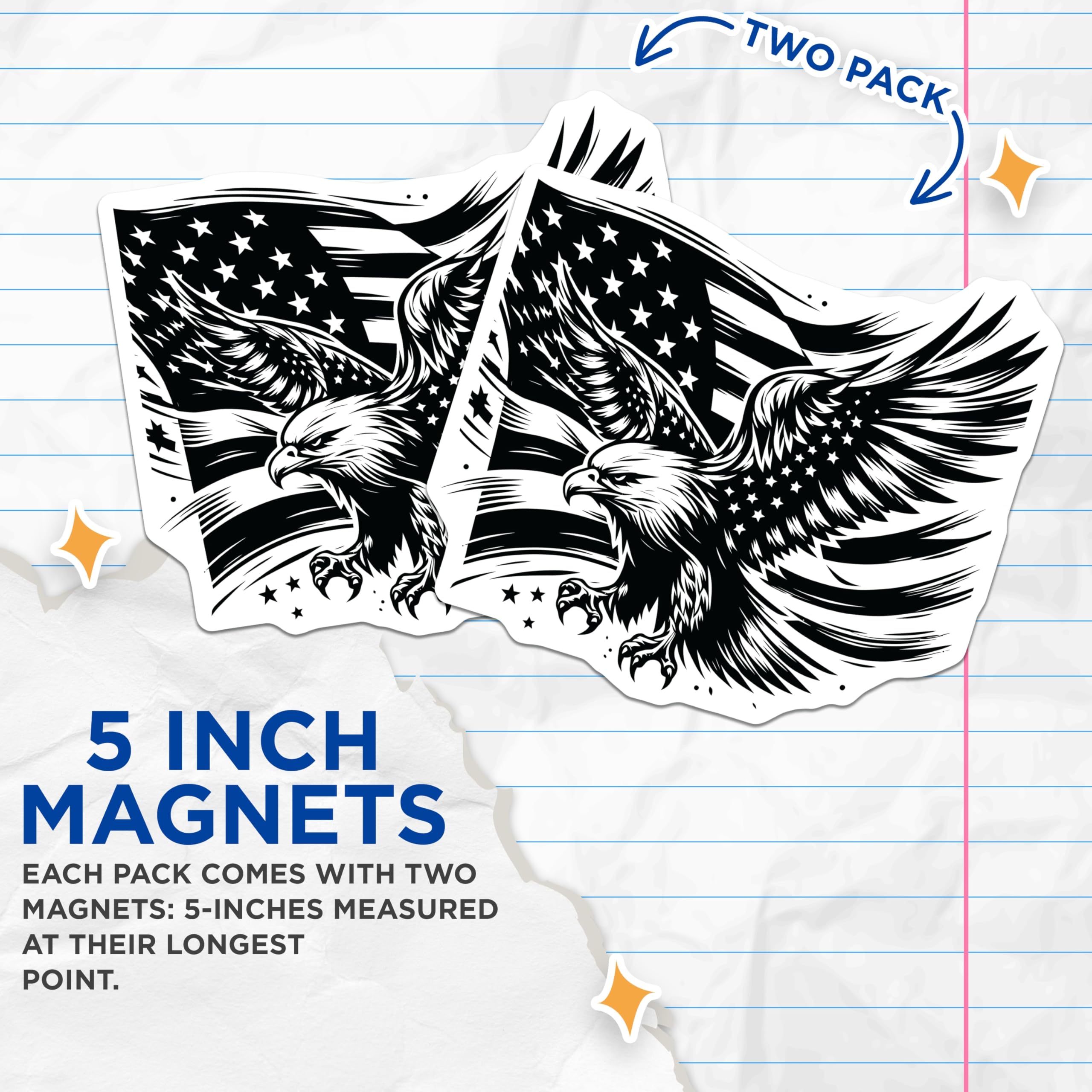 (2 Pack) Eagle Flag Magnets - Patriotic Emblem - American Pride - 5" On Longest Side - Premium Magnet - for Cars, Refrigerators, Toolboxes, Lockers - Made in USA - MAG16876