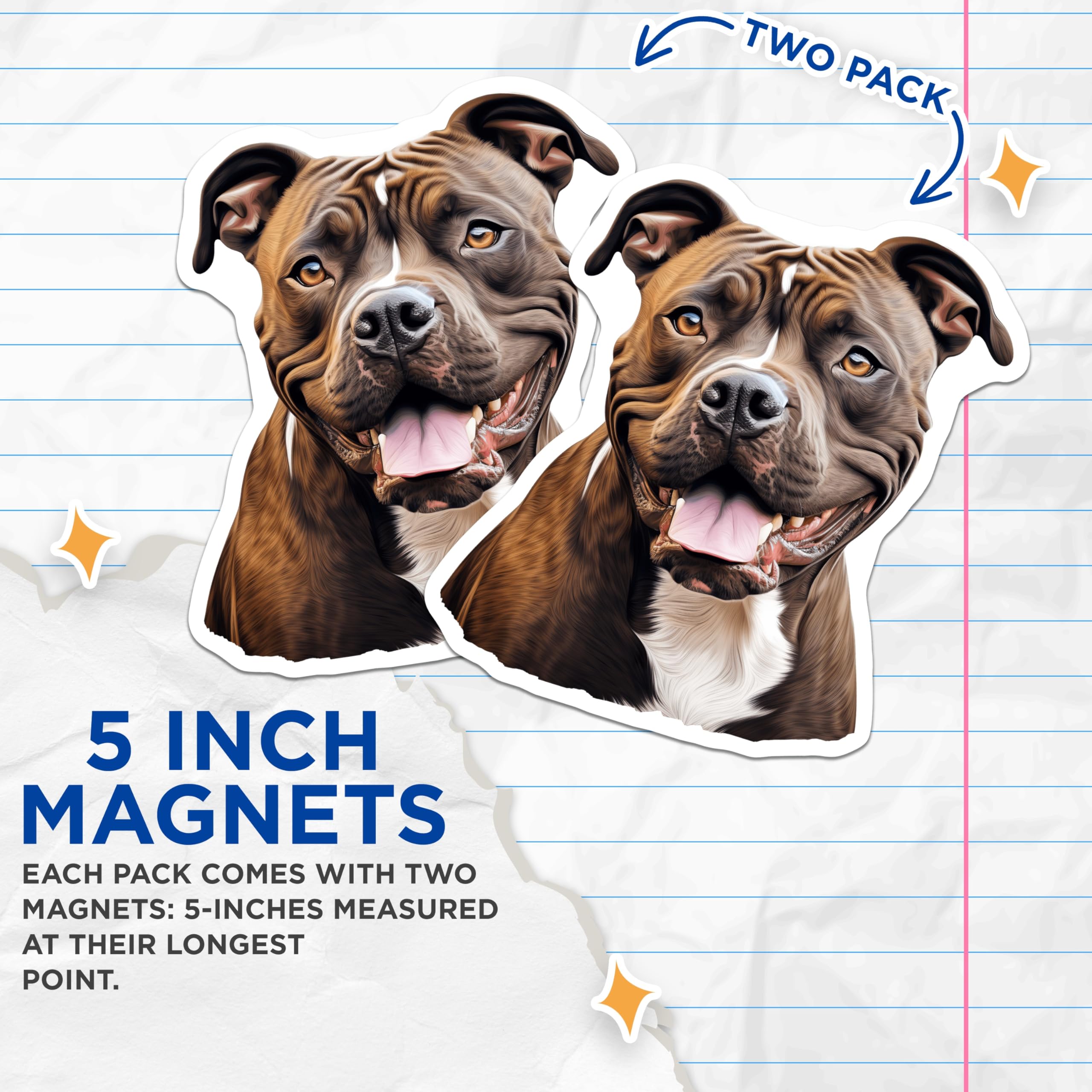 (2 Pack) Pitbull Dog Magnets - Happy Smiling Canine - Pet Lover Refrigerator Locker Decor - 5 Inches On Longest Side - Thick Durable Magnet - Made in USA - MAG24646