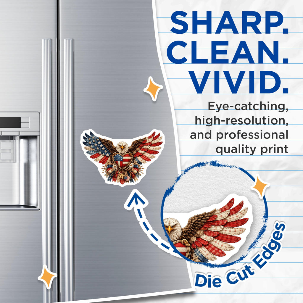 (2 Pack) American Bald Eagle Magnets - USA Flag Heart Patriotism - Independence Day National Bird Fridge Accessories - 5 Inches On Longest Side - Thick Durable Magnet - Made in USA - MAG23034