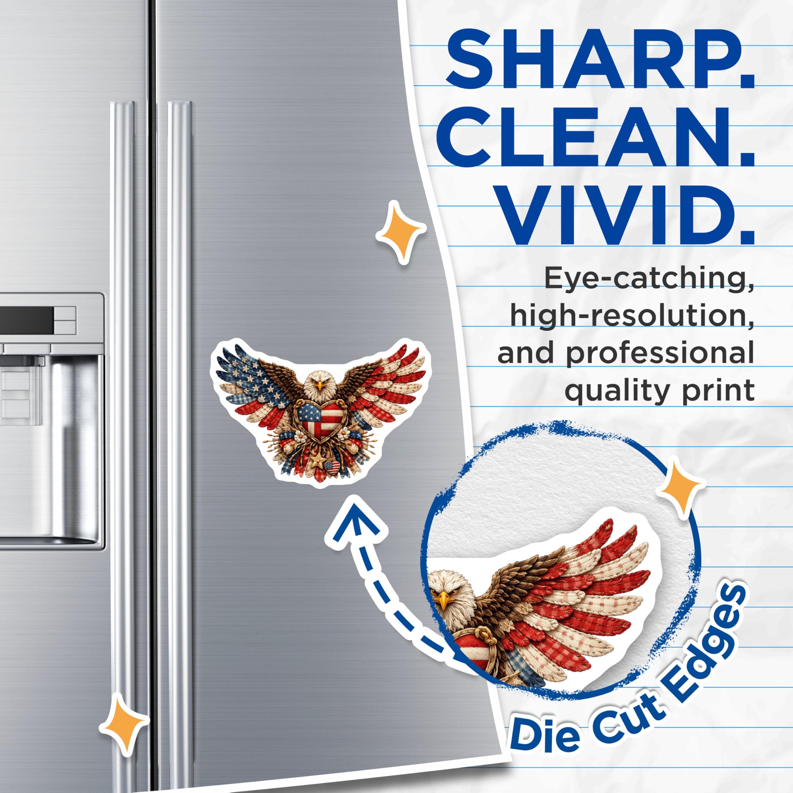 (2 Pack) American Bald Eagle Magnets - USA Flag Heart Patriotism - Independence Day National Bird Fridge Accessories - 5 Inches On Longest Side - Thick Durable Magnet - Made in USA - MAG23034