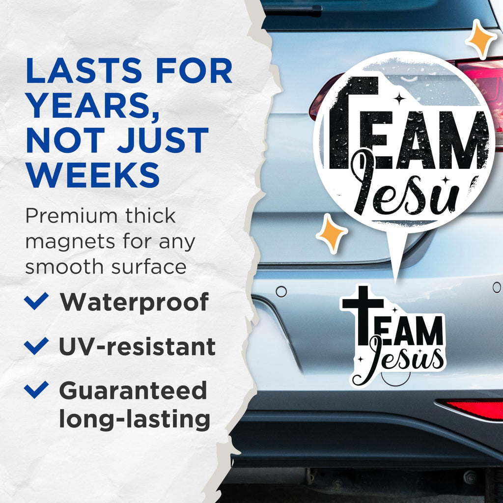(2 Pack) Team Jesus Magnets - Christian Faith Refrigerator Decor - Religious Car Locker Decoration - 5 Inches On Longest Side - Thick Durable Magnet - Made in USA - MAG27535