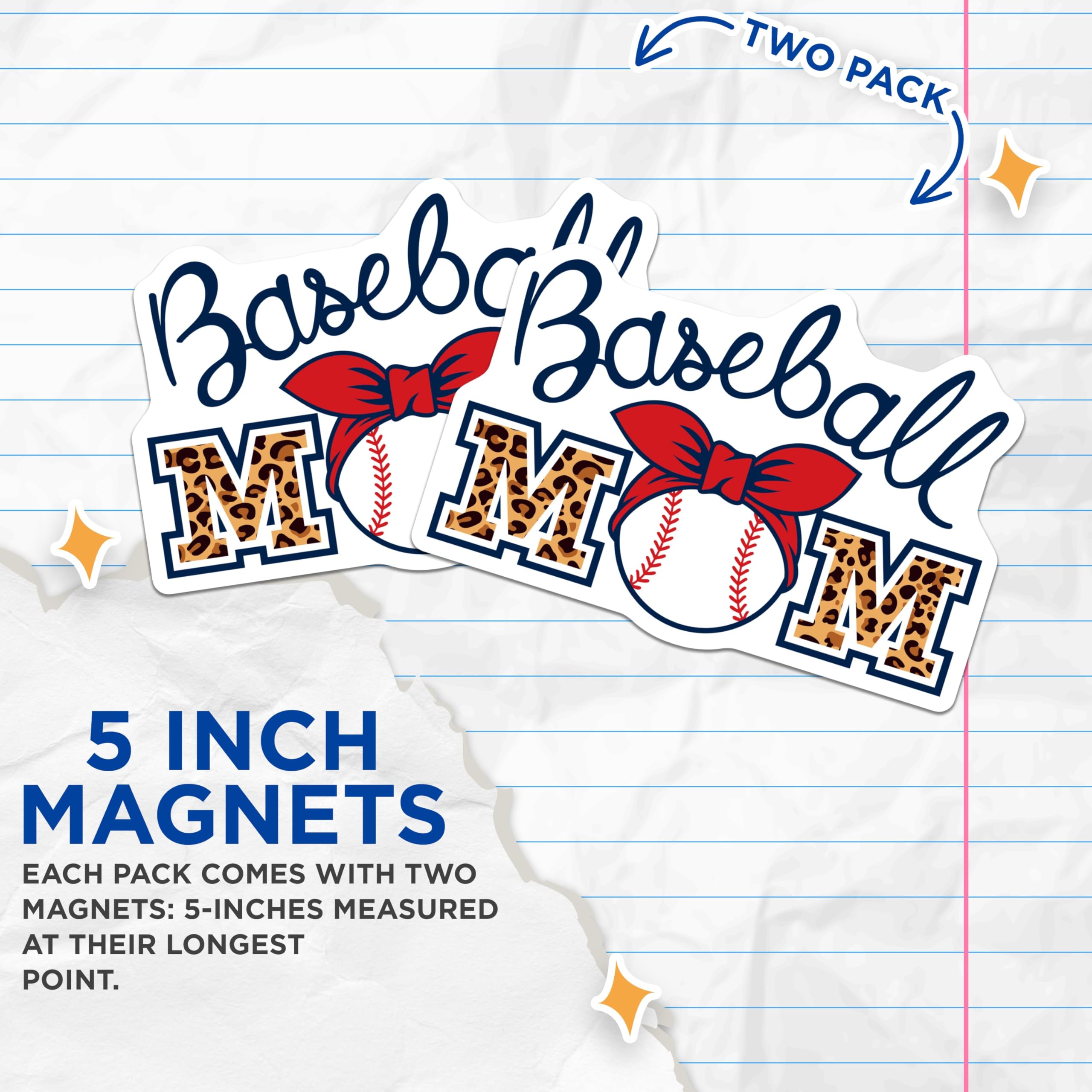 (2 Pack) Baseball Mom Magnets - Leopard Print Mothers Day - Sports Fan Team Supporter - 5" On Longest Side - Premium Magnet - for Cars, Refrigerators, Toolboxes, Lockers - Made in USA - MAG17712