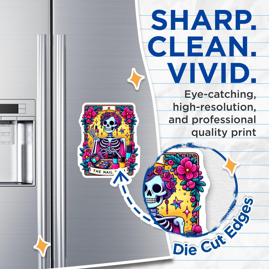 (2 Pack) Nail Tech Skeleton Magnets - Dia de Los Muertos Manicurist - Funny Salon Decor Beauty Professional - 5 Inches On Longest Side - Thick Durable Magnet - Made in USA - MAG30540