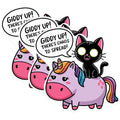 (3 Pack) Cat Riding Unicorn Decals - Funny Animal Stickers - Laptop Car Decal - 3 Inches On Longest Side - Easy Peel & Apply - Made in USA - 3MCS0972