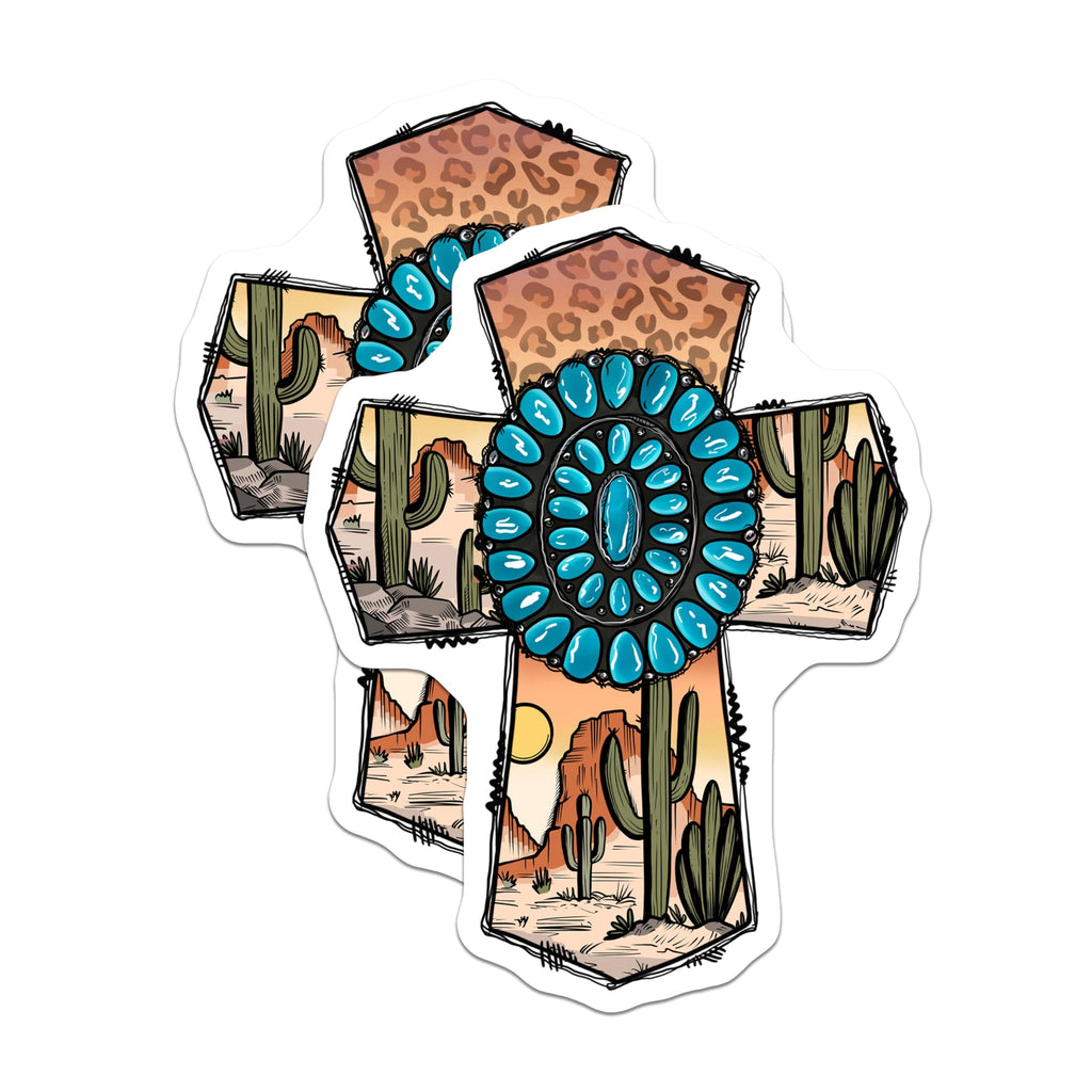 (2 Pack) Turquoise Concho Magnets - Western Desert Landscape - Leopard Print Boho Decor - 5 Inches On Longest Side - Thick Durable Magnet - Made in USA - MAG28014