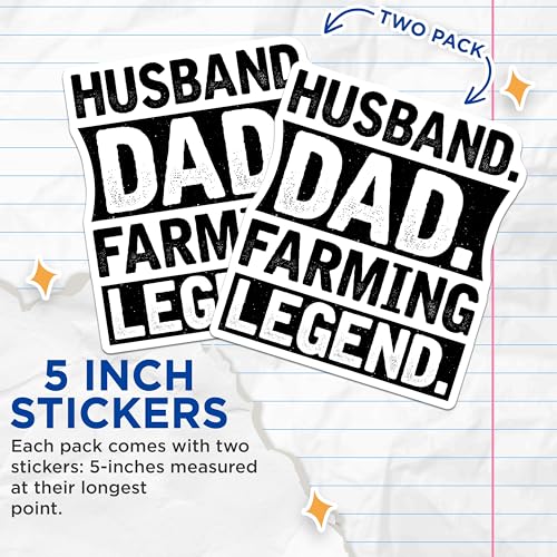 (2 Pack) Husband Dad Farming Legend Stickers - Funny Farmer Stickers - FatherÃ¢â‚¬â„¢s Day Stickers - Farm Life Stickers - 5" On Longest Side - Sticks to Smooth Flat Surfaces - Made in USA - BMCS6157