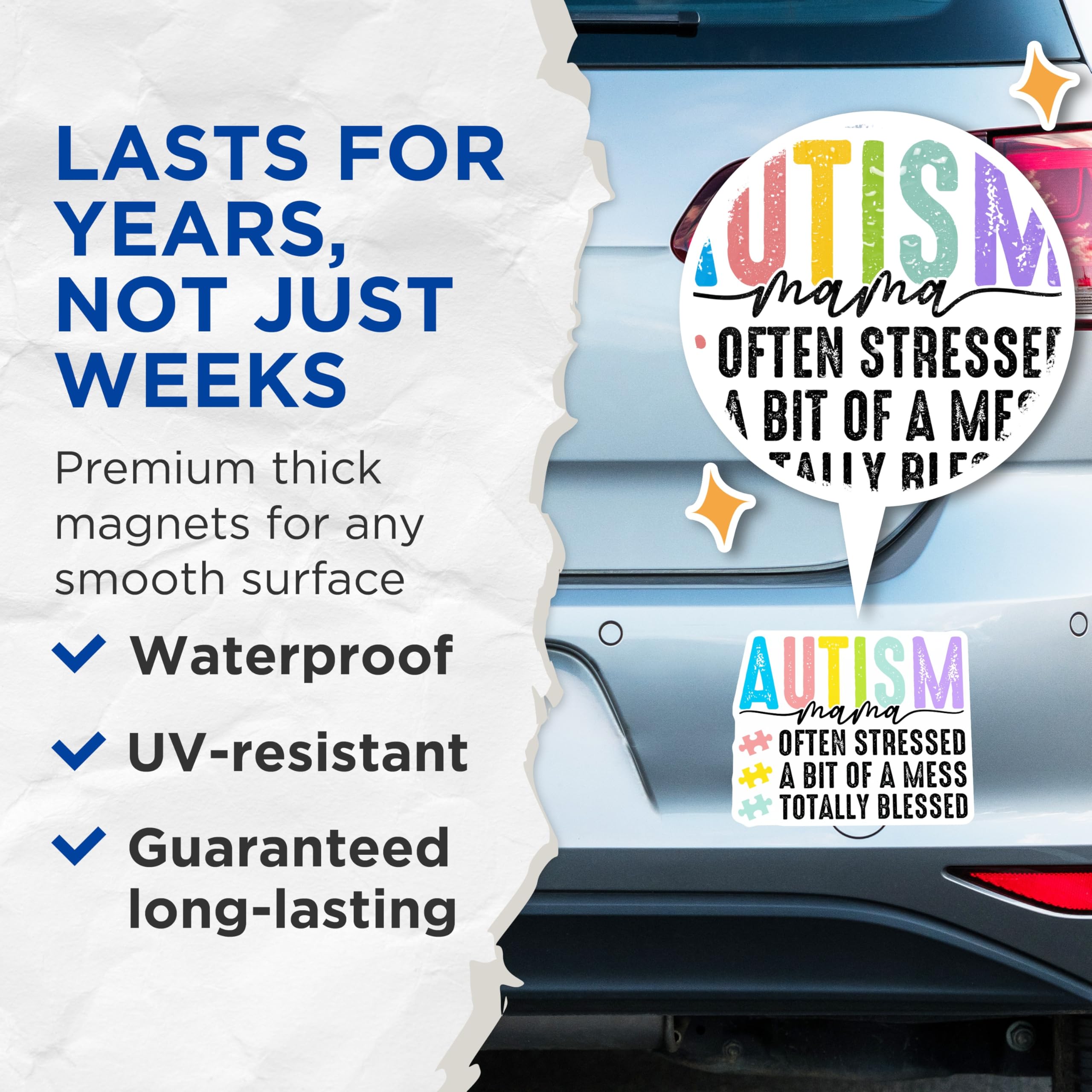 (2 Pack) Autism Mama Magnets - Often Stressed A Bit of A Mess - Totally Blessed Magnets - 5" On Longest Side - Premium Magnet - for Cars, Refrigerators, Toolboxes, Lockers - Made in USA - MAG16696