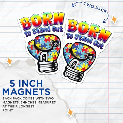 (2 Pack) Born to Stand Out Magnets - Autism Awareness - Puzzle Piece Design - Motivational Magnets - 5" On Longest Side - for Cars, Fridges, Toolboxes - Made in USA - MAG6597