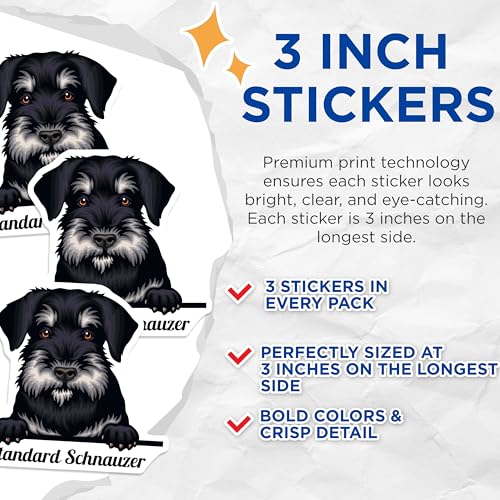 (3 Pack) Standard Schnauzer Decals - Dog Breed Stickers - Pet Lover Decor - 3 Inches On Longest Side - Easy Peel & Apply - Made in USA - 3MCS2994