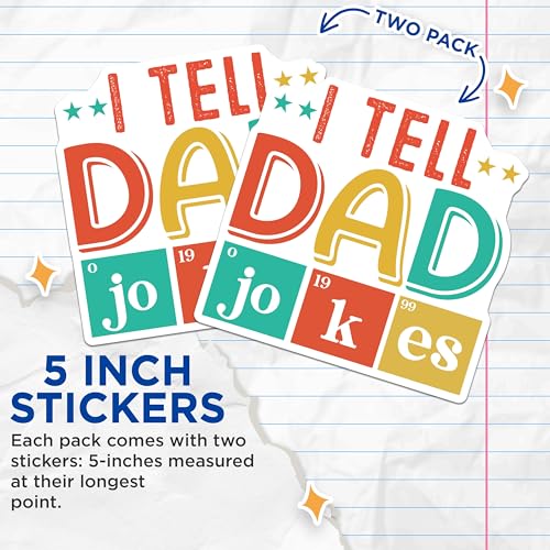 (2 Pack) I Tell Dad Jokes Stickers - Funny Dad Humour Stickers - Dad Joke Decal for Laptops - Father's Day Funny Stickers - 5" On Longest Side - Sticks to Smooth Flat Surfaces- Made in USA - BMCS3092
