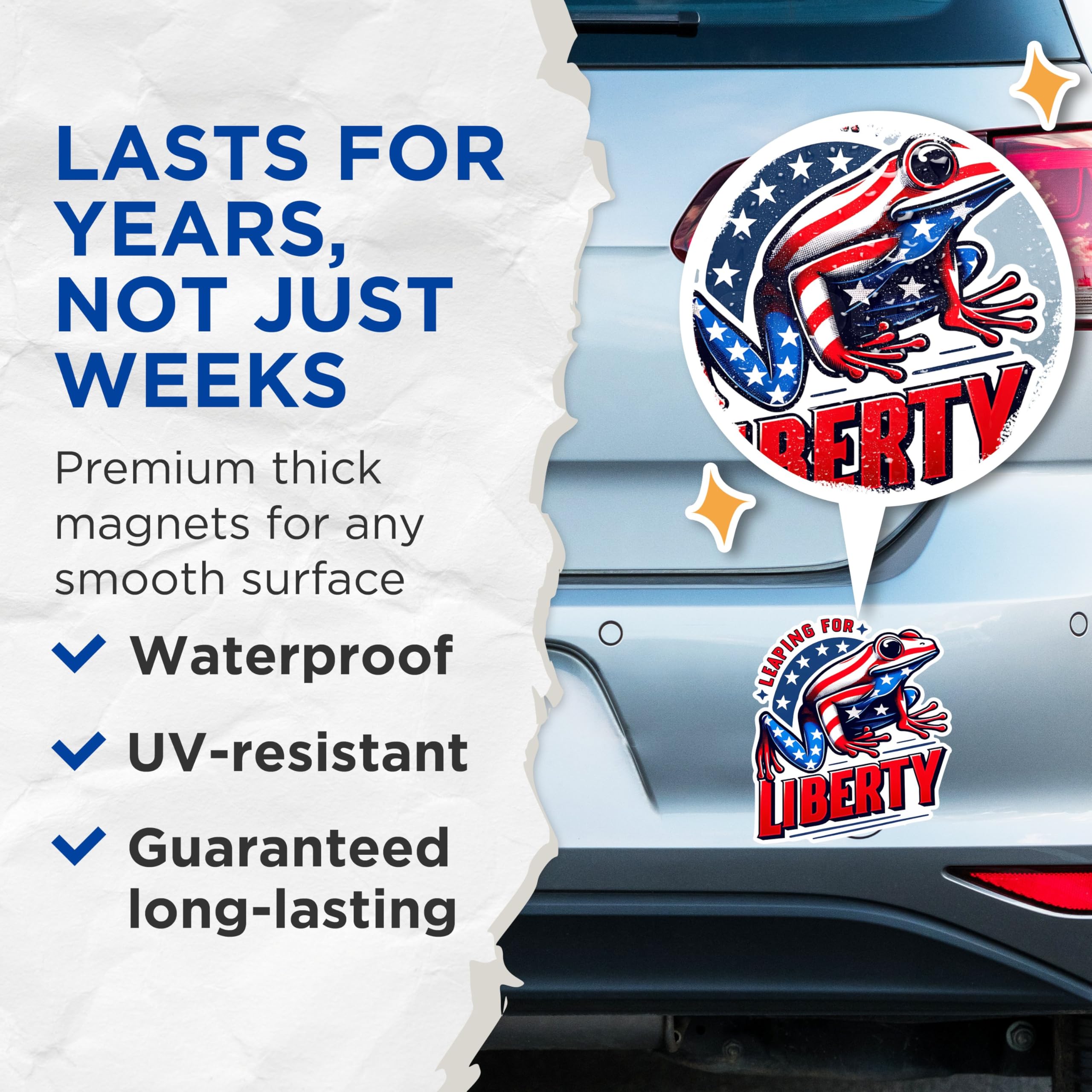 (2 Pack) Leaping for Liberty Magnets - Patriotic Frog Magnets - USA Flag Frog Magnets- 5" On Longest Side - for Fridges, Toolboxes, Cars - Made in USA - MAG2713