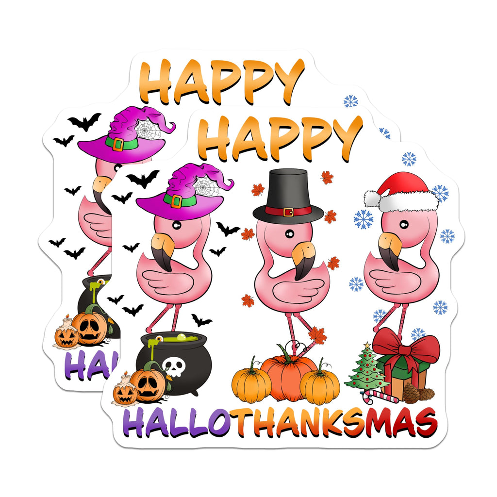 (2 Pack) Holiday Flamingo Magnets - Halloween Thanksgiving Christmas Decor - Funny Hallothanksmas - 5" On Longest Side - Sticks to Smooth Flat Surfaces - Made in USA - MAG11109