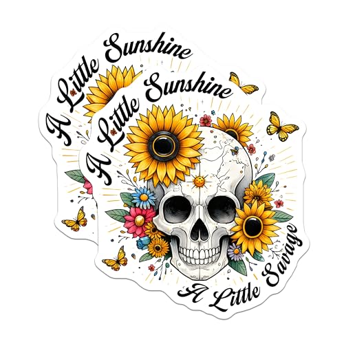(2 Pack) Little Sunshine Little Savage Magnets - Sunflower Skull Decor - 5" On Longest Side - for Cars, Fridges, Toolboxes - Made in USA - MAG7381