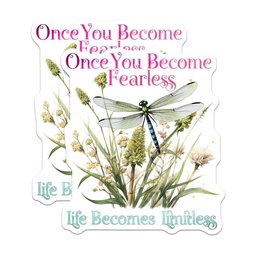 (2 Pack) Fearless Limitless Quote Magnets - Dragonfly Nature Art - Inspirational Affirmation - Women Empowerment Decor - 5 Inches On Longest Side - Thick Durable Magnet - Made in USA - MAG38913