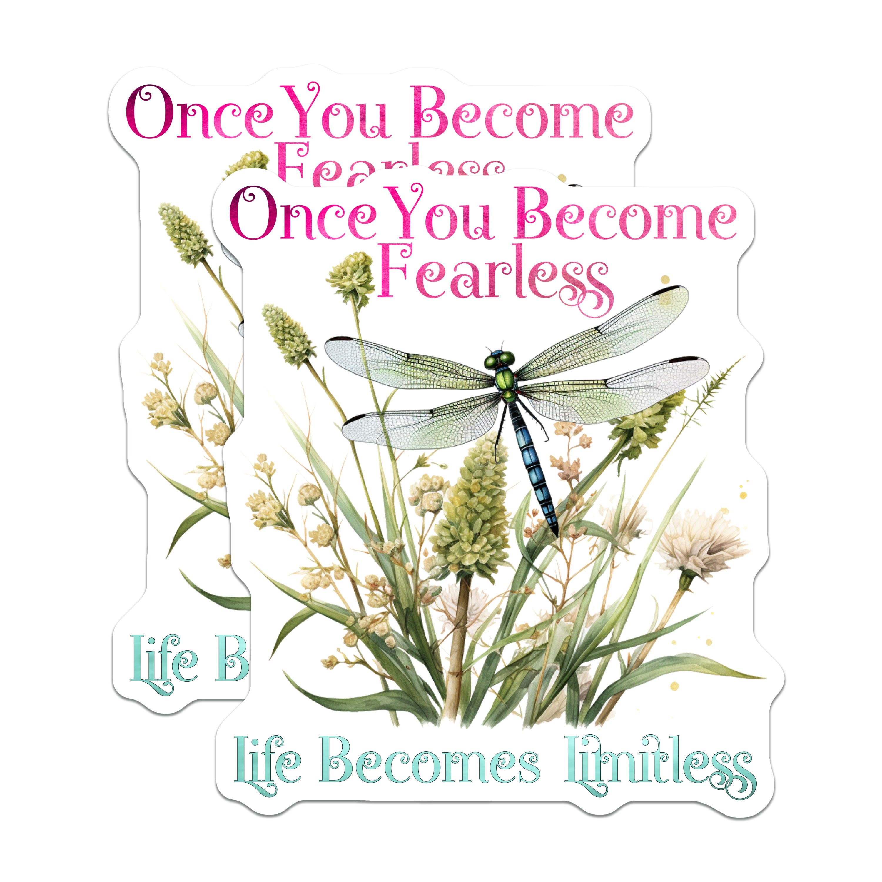 (2 Pack) Fearless Limitless Quote Magnets - Dragonfly Nature Art - Inspirational Affirmation - Women Empowerment Decor - 5 Inches On Longest Side - Thick Durable Magnet - Made in USA - MAG38913