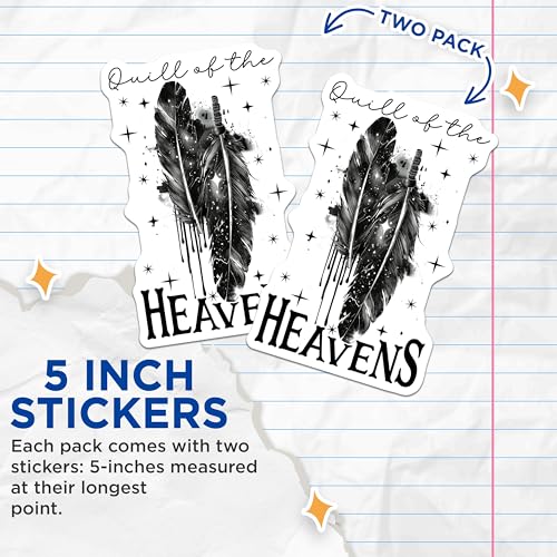 (2 Pack) Quill of The Heavens Stickers - Space Feather Stickers - Decorative Black and White Stickers - 5" On Longest Side - Sticks to Any Smooth Flat Surface - Made in USA - BMCS3548
