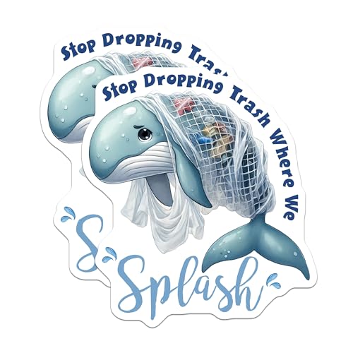 (2 Pack) Stop Dropping Trash Magnets - Ocean Conservation - 5" On Longest Side - for Cars, Fridges, Toolboxes - Made in USA - MAG7949