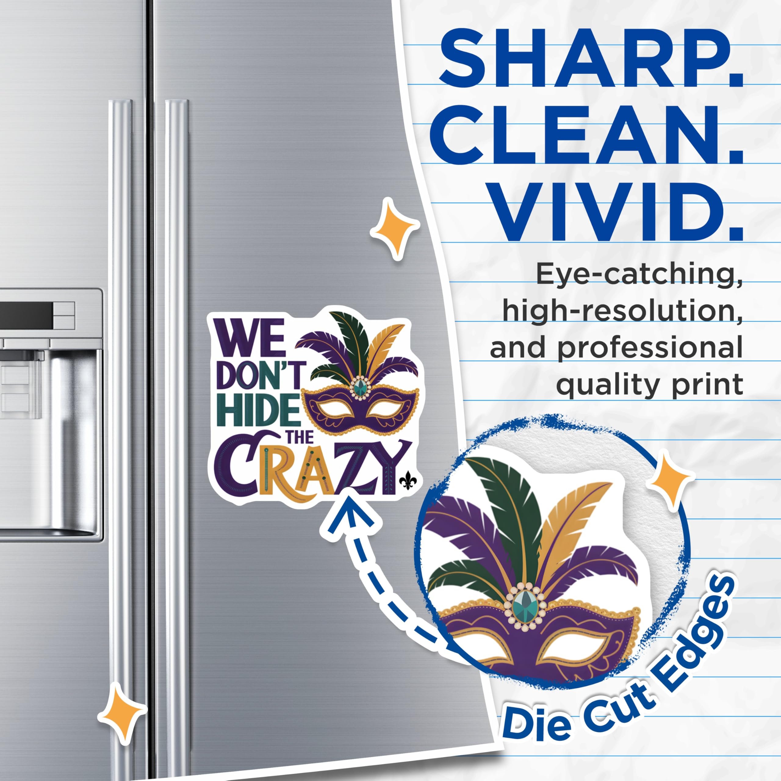 (2 Pack) Mardi Gras Magnets - We Dont Hide The Crazy - Mask and Feathers - 5" On Longest Side - Premium Magnet - for Cars, Refrigerators, Toolboxes, Lockers - Made in USA - MAG14646