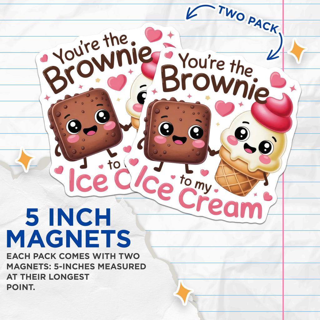 (2 Pack) Brownie Ice Cream Magnets - Cute Foodie Couple Aesthetic - Sweet Relationship Decor - 5 Inches On Longest Side - Thick Durable Magnet - Made in USA - MAG37654