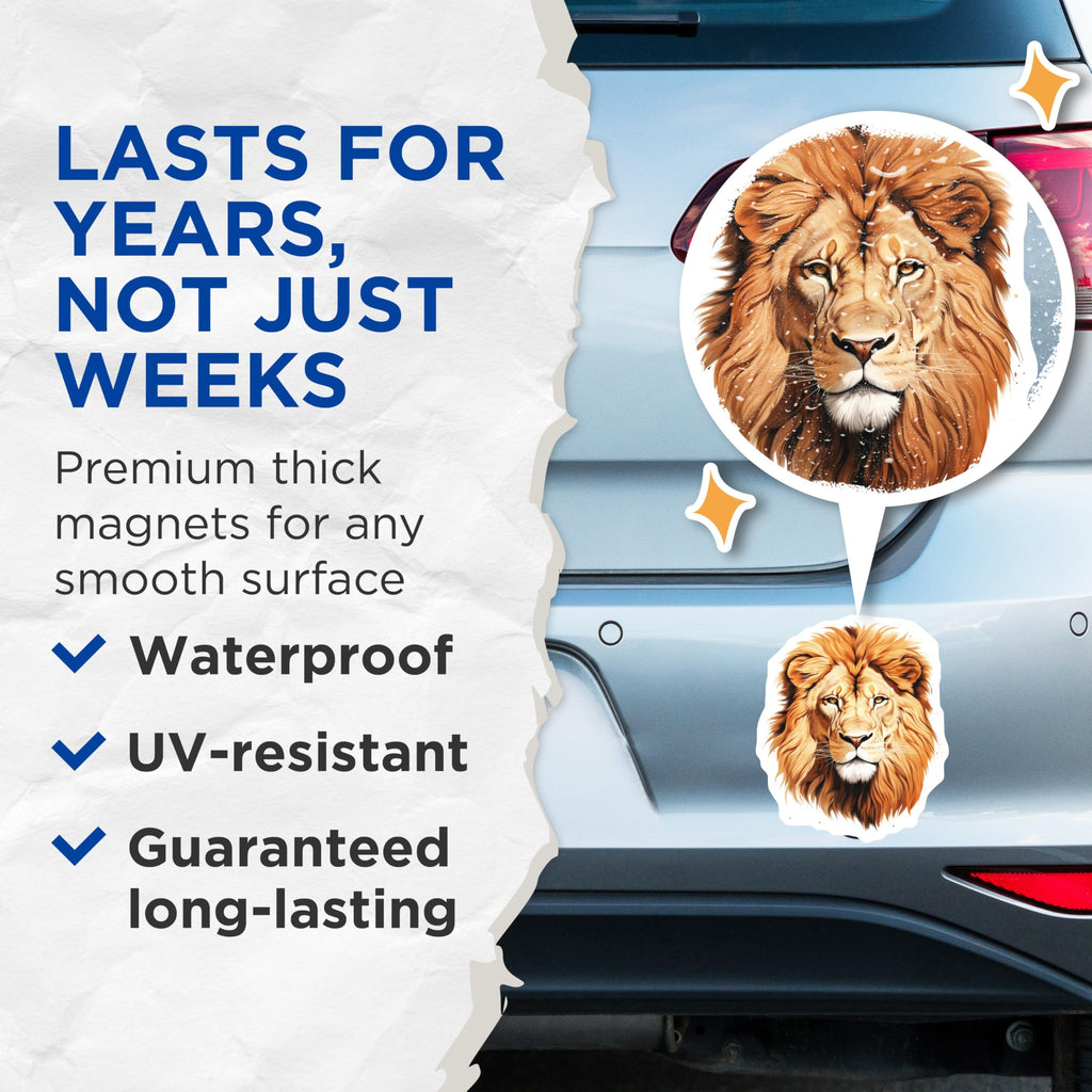 (2 Pack) Lion Head Magnets - Animal Lover Decor - Safari Jungle Theme Gift - 5" On Longest Side - Premium Magnet - for Cars, Refrigerators, Toolboxes, Lockers - Made in USA - MAG14314