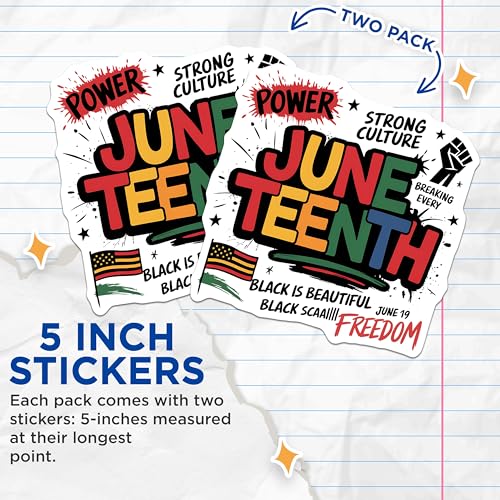 (2 Pack) Juneteenth Stickers - Freedom Celebration Stickers - Black Culture Celebration Stickers - 5" On Longest Side - Sticks to Smooth Flat Surfaces - Made in USA - BMCS3889