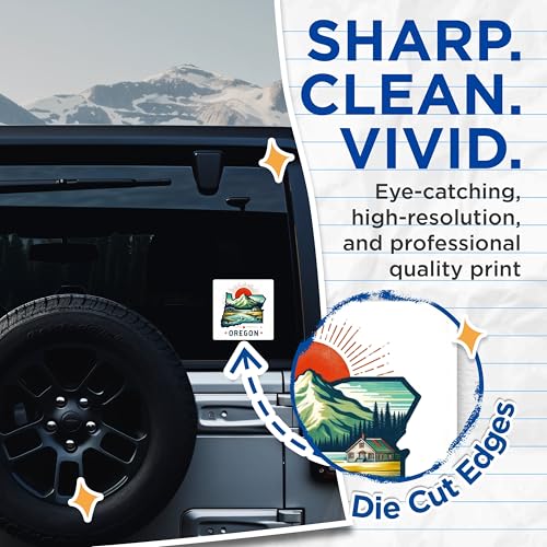 (2 Pack) Oregon Adventure Stickers - Scenic Mountain Stickers - Nature Travel Stickers - 5" On Longest Side - Sticks to Smooth Flat Surfaces - Made in USA - BMCS5241