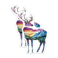 (2 Pack) Deer Mountain Stickers - Watercolor Reindeer - Forest Animal Art - 5" On Longest Side - Sticks to Smooth Flat Surfaces - Made in USA - BMCS15695