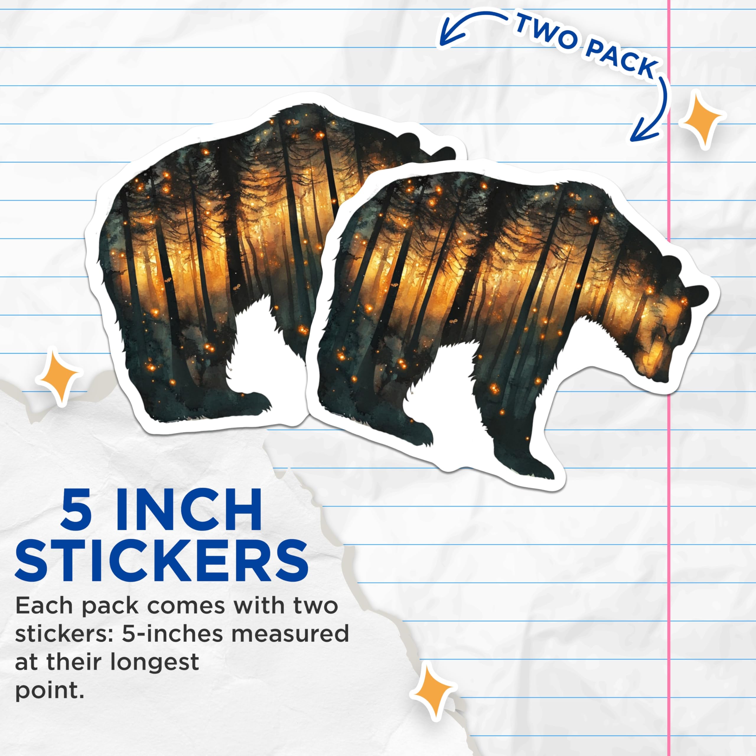 (2 Pack) Bear Forest Stickers - Wildlife Decal - Nature Lover Stickers- 5" On Longest Side - Sticks to Smooth Flat Surfaces - Made in USA - BMCS16123