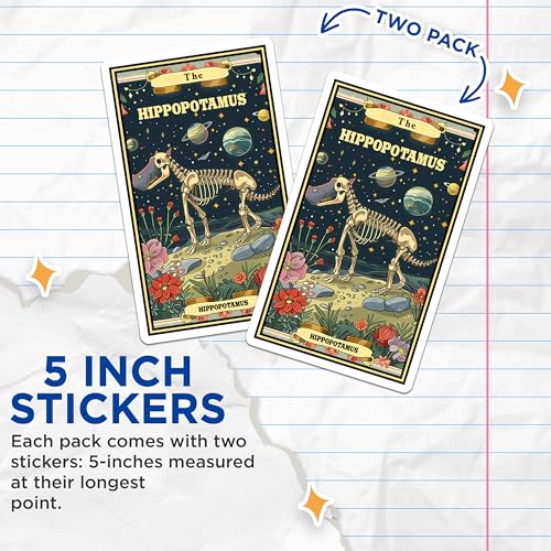 (2 Pack) Hippopotamus Skeleton Stickers - Space Theme Stickers - Animal Skeleton Art Stickers - 5" On Longest Side - Sticks to Smooth Flat Surfaces - Made in USA - BMCS3668