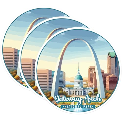 (3 Pack) Gateway Arch Decals - St Louis Missouri Decal - National Park Souvenir - 3 Inches On Longest Side - Easy Peel & Apply - Made in USA - 3MCS0463