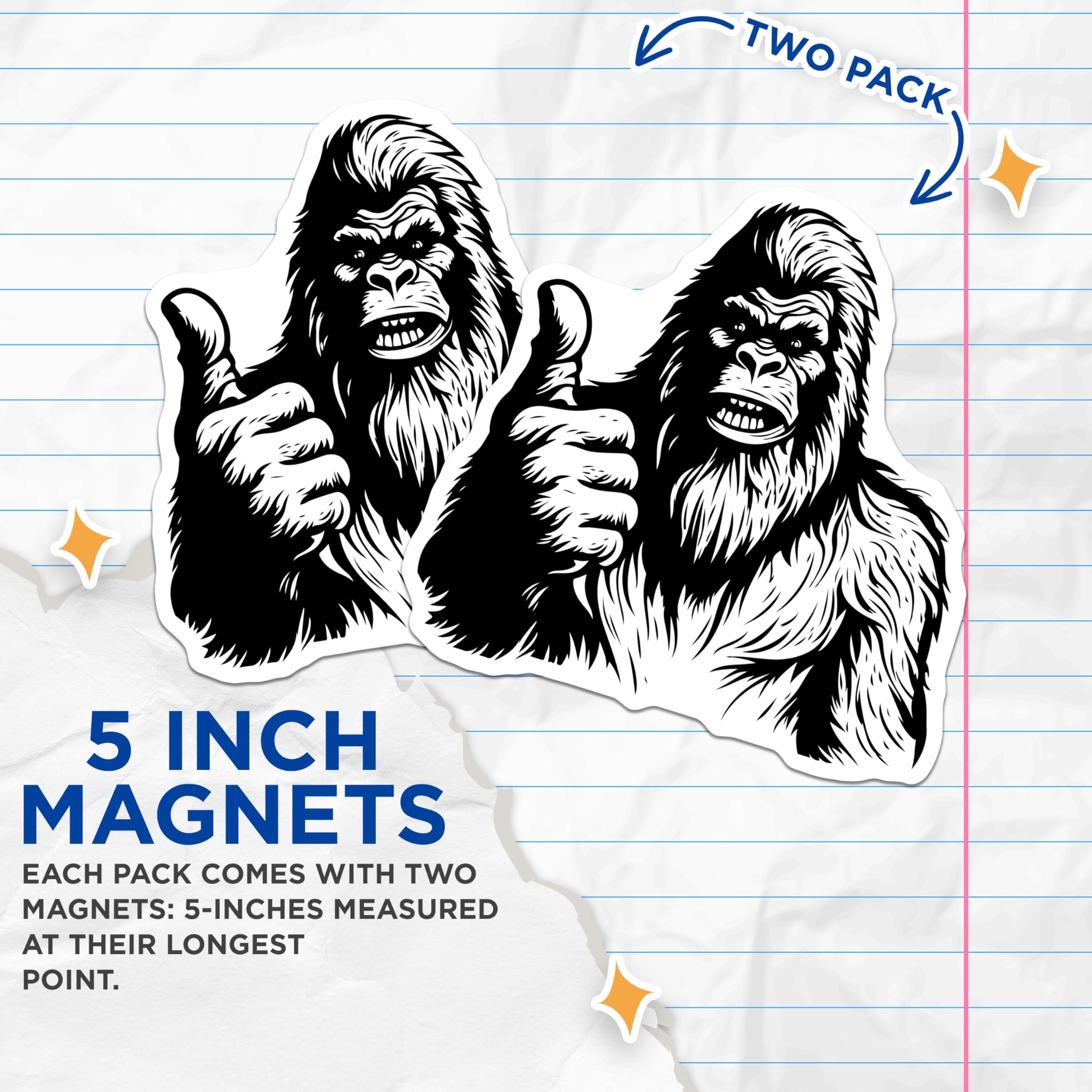 (2 Pack) Gorilla Thumbs Up Magnets - Strong Primate Decor - Positive Vibe Refrigerator Display - 5 Inches On Longest Side - Thick Durable Magnet - Made in USA - MAG20330
