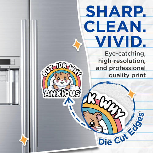 (2 Pack) Anxious Hamster Magnets - IDK Why Anxious Funny Quote - Cute Kawaii Rainbow Animal Refrigerator Locker Magnets - 5 Inches On Longest Side - Thick Durable Magnet - Made in USA - MAG22297