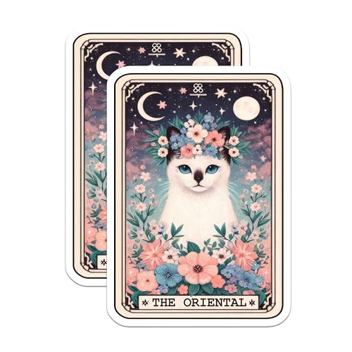 (2 Pack) Cute Cat Stickers - Floral Design Stickers - Animal Art Stickers - Sticker for Laptop - 5" On Longest Side - Sticks to Smooth Flat Surfaces - Made in USA - BMCS5242