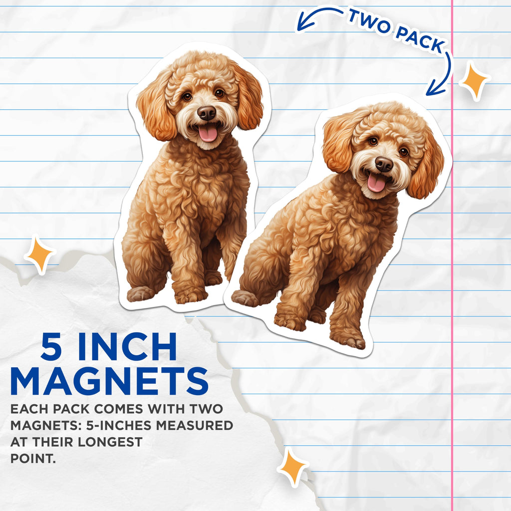 (2 Pack) Goldendoodle Dog Magnets - Cute Doodle Puppy Decor - Pet Lover Animal Accessories - Refrigerator Decals - 5 Inches On Longest Side - Thick Durable Magnet - Made in USA - MAG29204